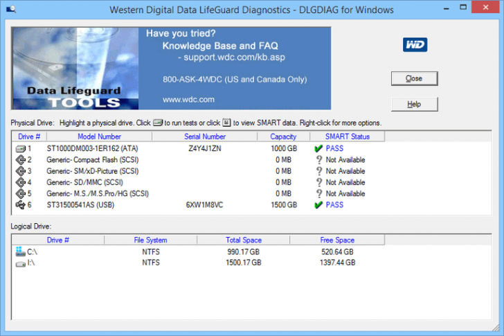 โปรแกรมซ่อมฮาร์ดดิสก์ WD Data Lifeguard Diagnostic